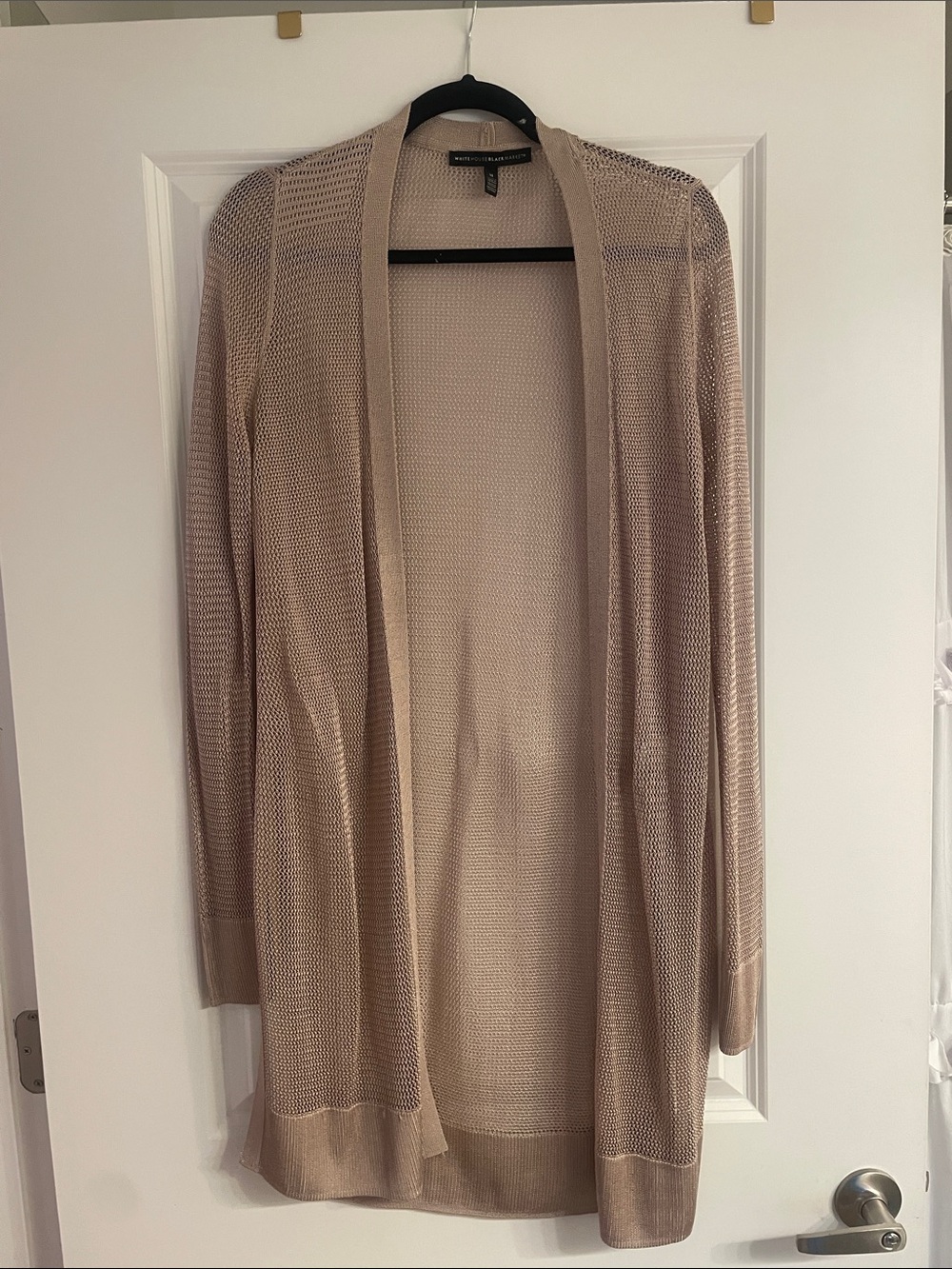 White House Black Market Open-Front Knit Cardigan in Light Beige